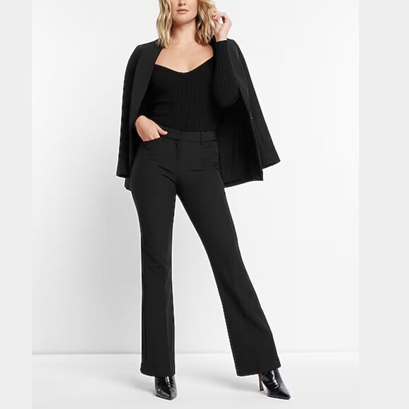 Express Design Studio Editor Dress Pants Blk Sz 10 Wide Leg Mid Rise Work Pant - Picture 1 of 9